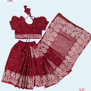 স্কিন প্রিন্ট রেডি শাড়ী মেরুন